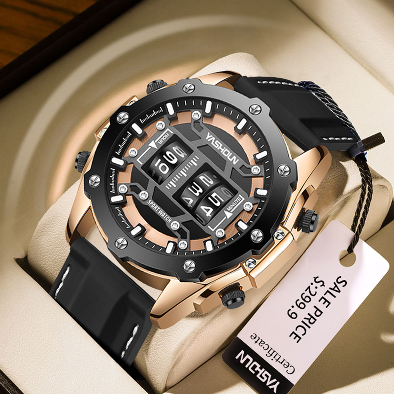 Leather Watch Band Men - Orologio creativo al quarzo digitale da